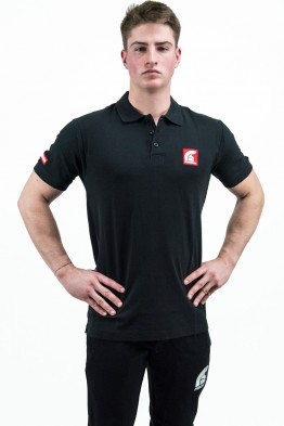"FIREFIGHTER" - Black Polo Shirt with Short Sleeves and Red Patch/Embroidered Logos