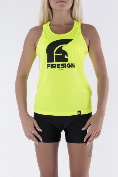 "AURUM" - Yellow Fluo Tank Top for Woman with Black Logo Print 