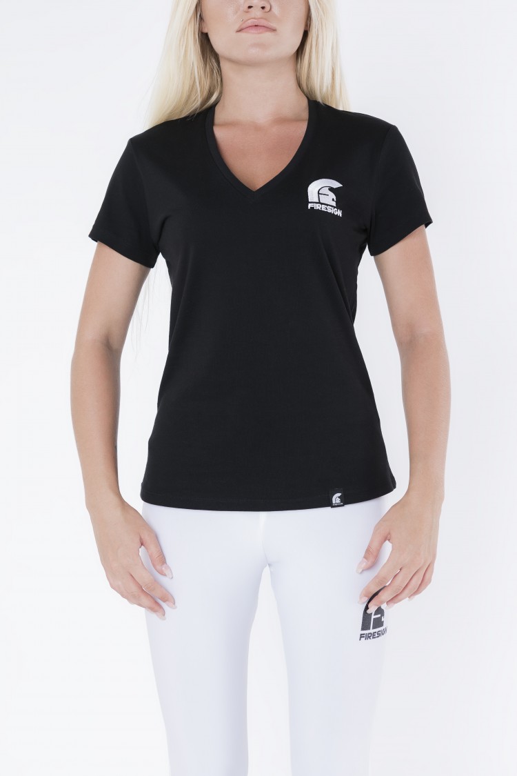 "DELPHI" - Black V-Neck T-Shirt for Woman with Embroidered Logo