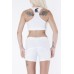 "JEWEL" - White Lycra Body Top with Printed Logo