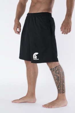 "FIGHTER" - Black Elastic Training Shorts with Printed Firesign Logo