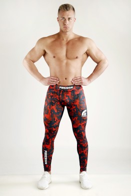 "SWAT" - Magma Red Camouflage Compression Lycra Tights for Man