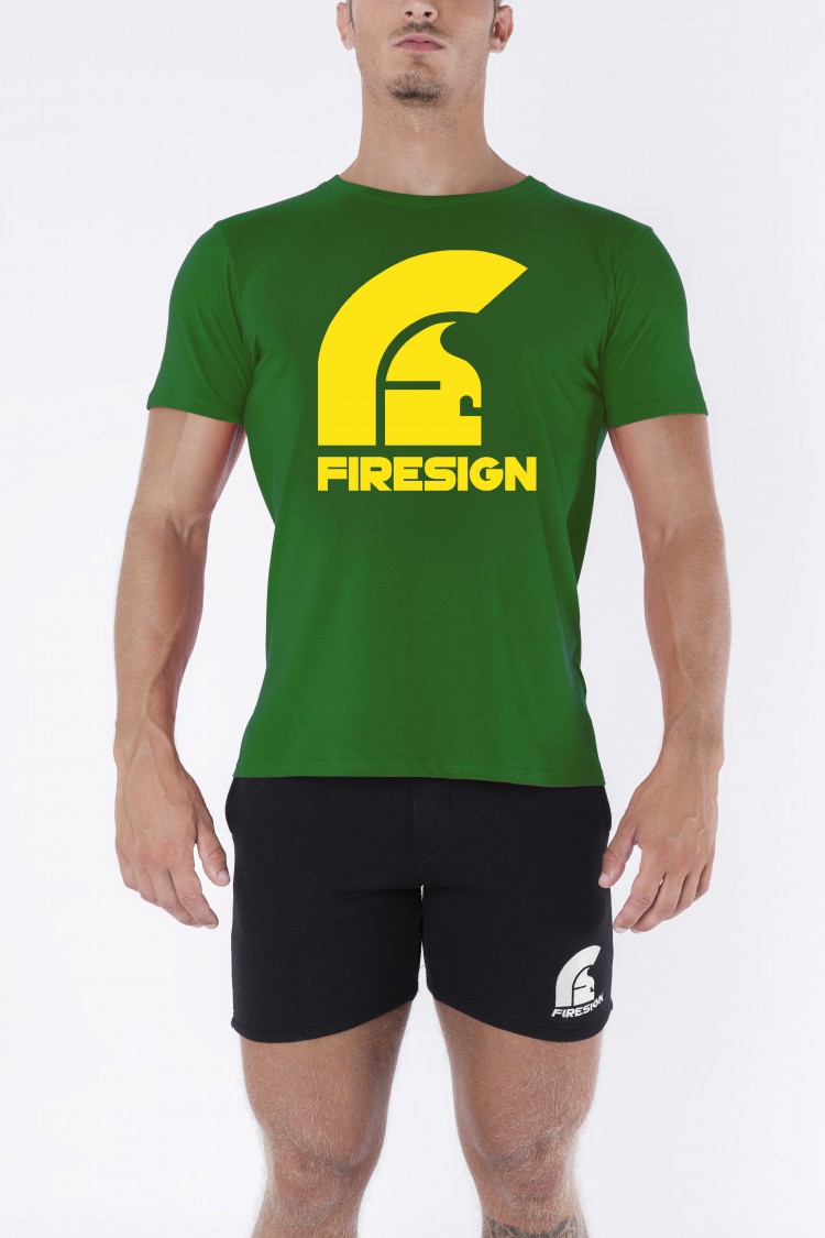"SPQR" - Light Green T-Shirt with Yellow Logo Print