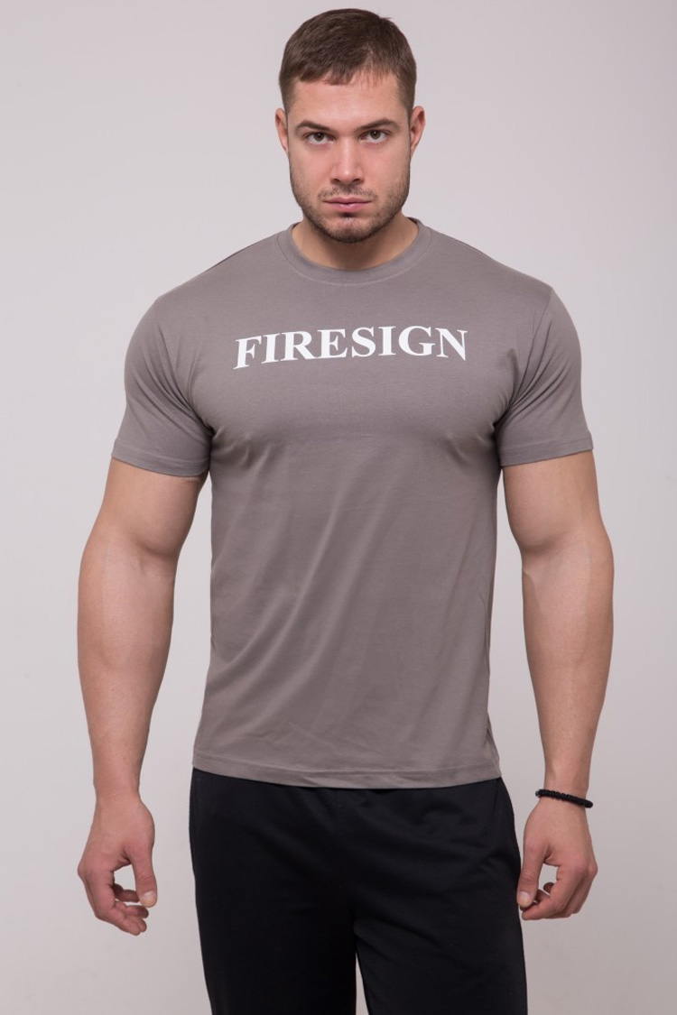 "TNR" - Minimal Warm Grey T-Shirt for Man with "FIRESIGN" Print