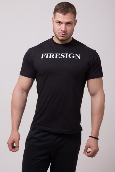 "TNR" - Minimal Black T-Shirt for Man with "FIRESIGN" Print