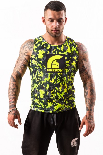 "SALAMANDER" - Compression Yellow Fluo Camouflage Tank Top for Man